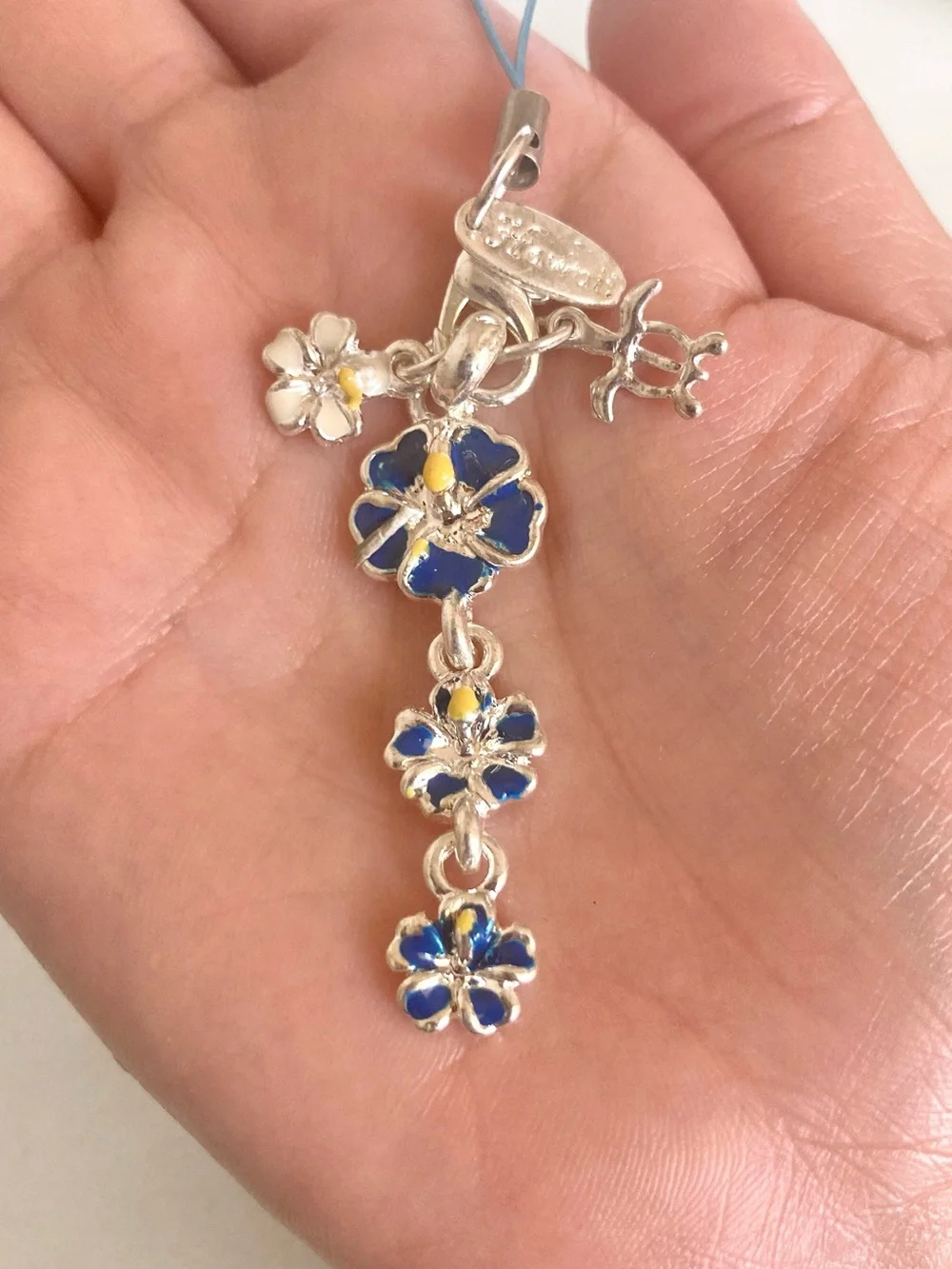 Blue Enamel Laule’a hibiscus Flower cellphone game controller Charm Dangle NWOT